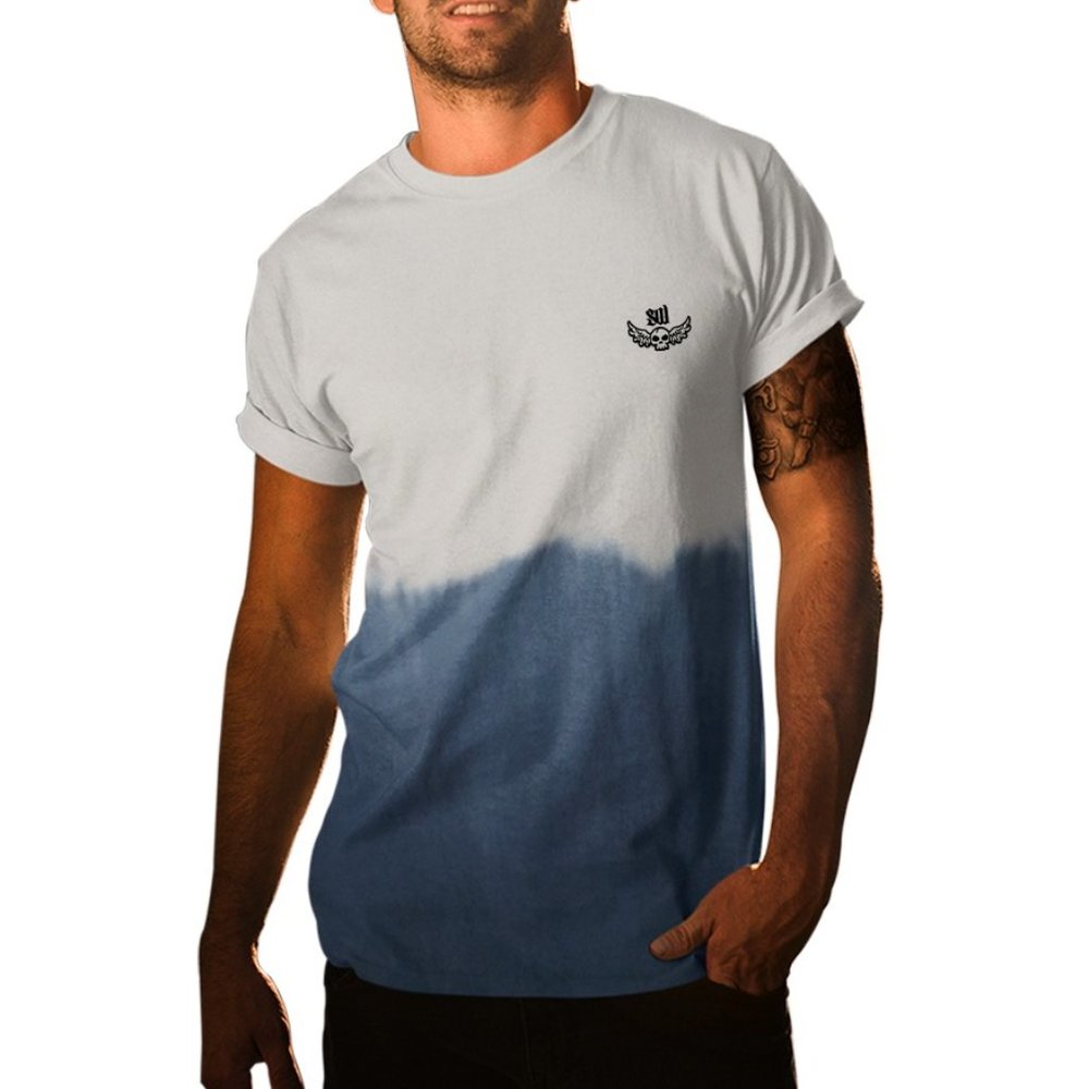 Men's Tie Dye Soft Cotton T-Shirt White/Navy